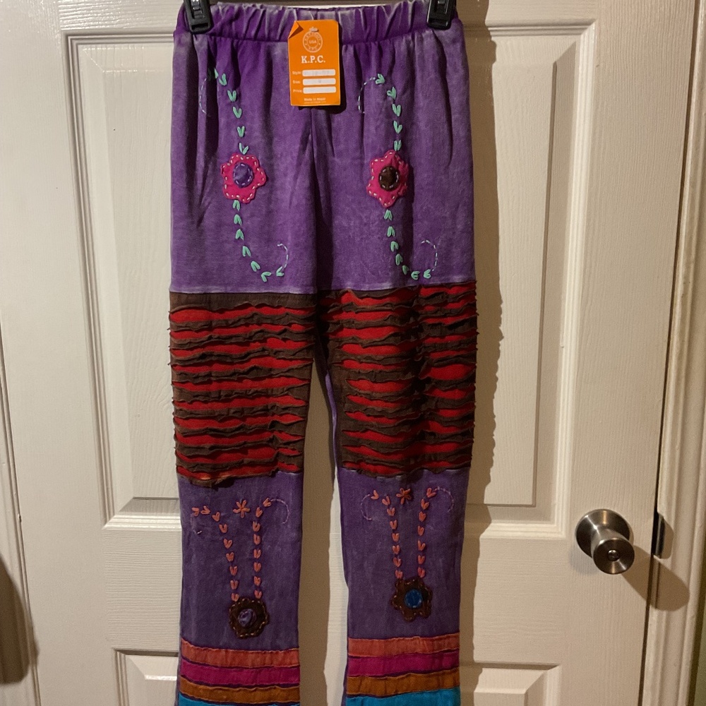 NWT Handmade 100% Cotton Colorful Embroidered Boho Pants